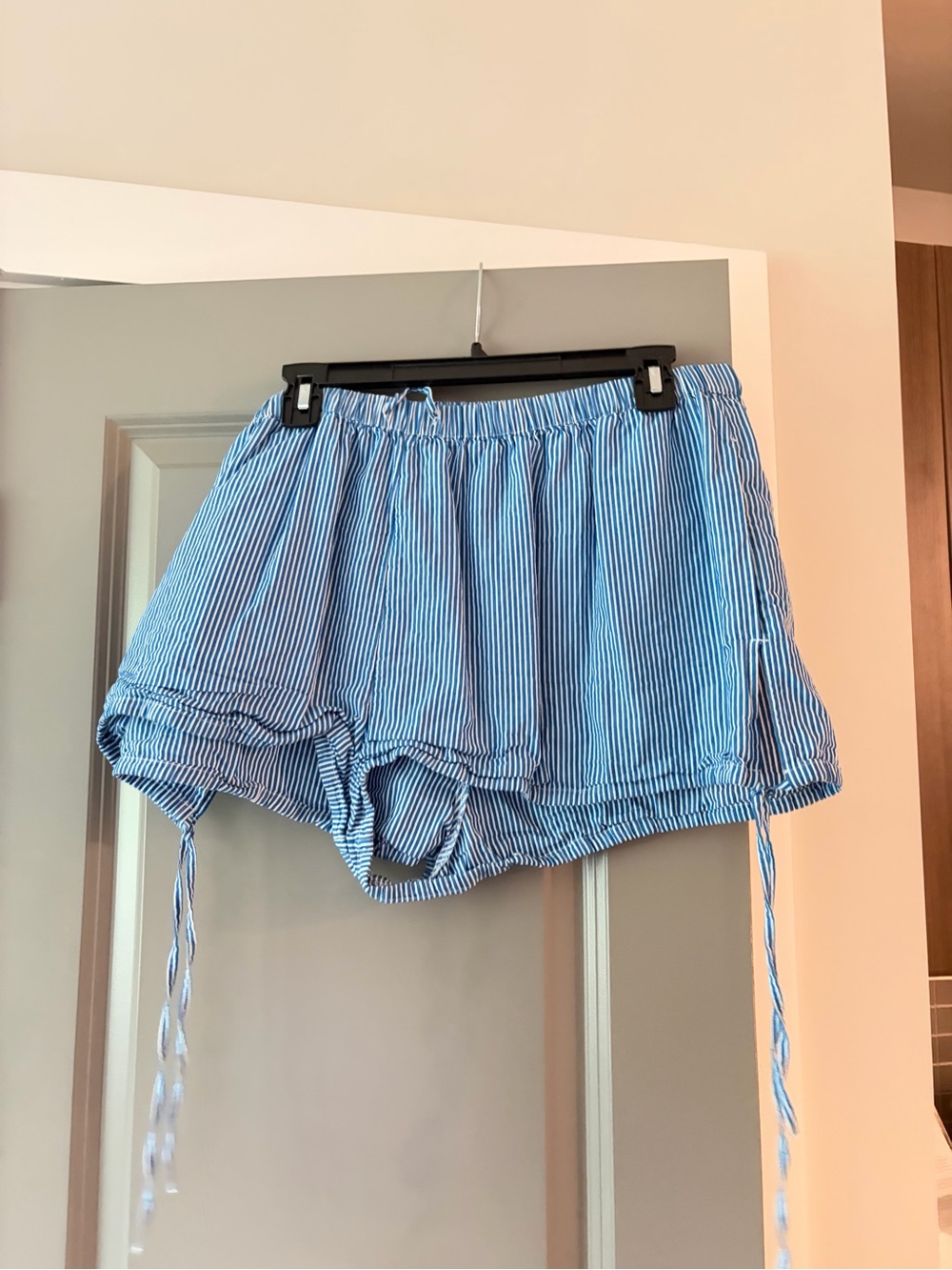 Striped Blue Women's Drawstring Skort Shorts